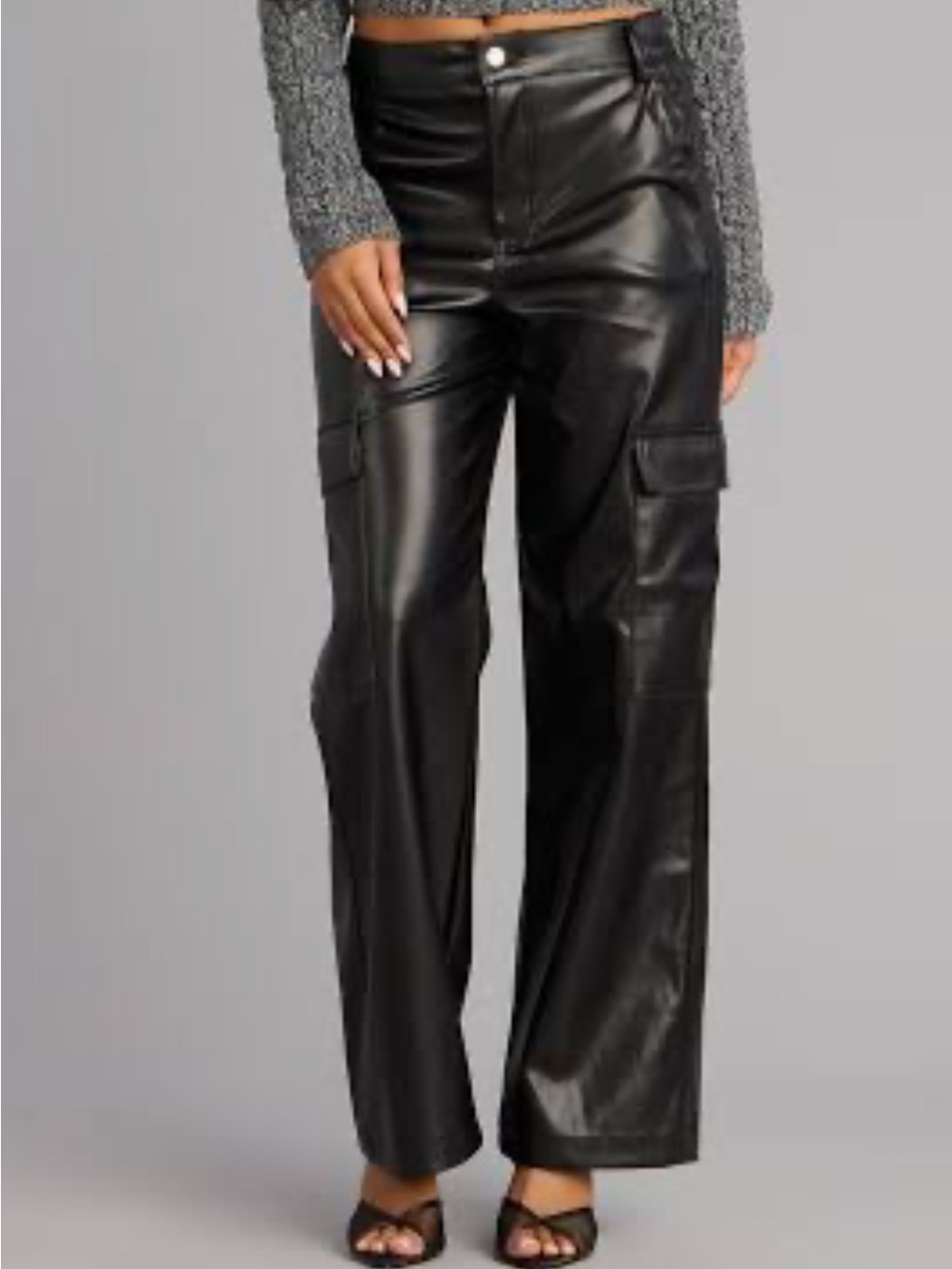 West of Melrose Faux Leather Cargo Pants Size 28 Black High Rise